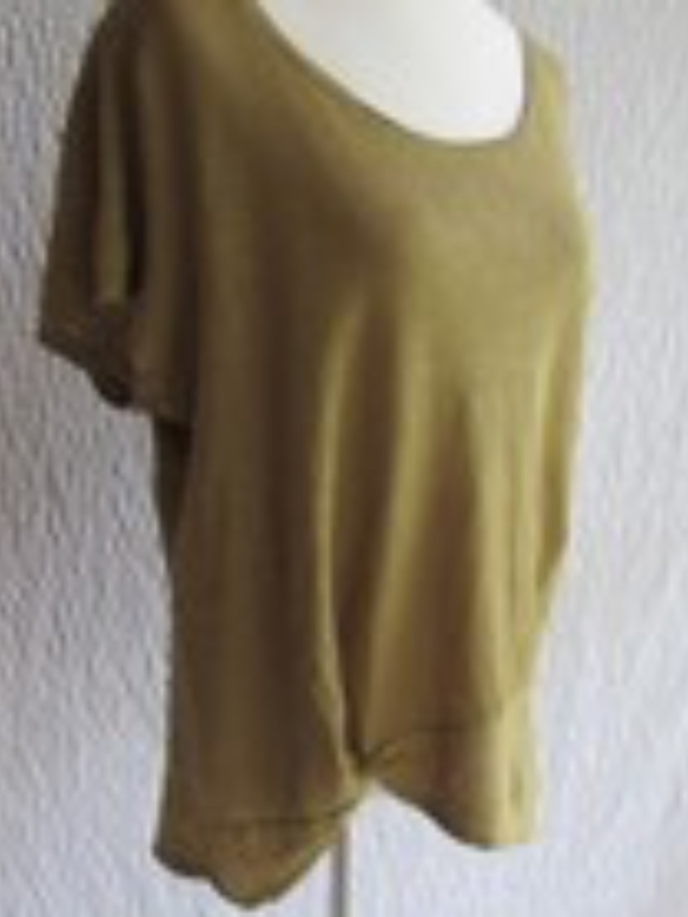 Habitat Solid Green Pullover Top M L LagenloTwist Front Short Slv Linen Knit